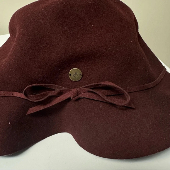 Karen KANE 100% Wool Hat SIZE M/L Raw cut Brim Made In USA New with Tags Maroon - Picture 2 of 6